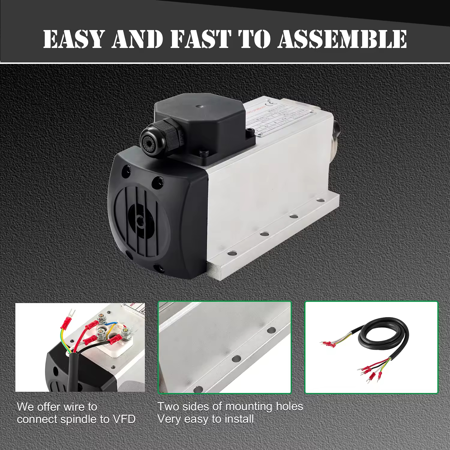 مربع ER16 1.5KW 4 بیئرنگز 110V/220V ایئر کولڈ اسپنڈل موٹر سی این سی روٹر کندہ کاری مشین کے لئے